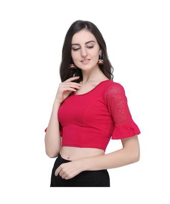 Janasya Women's  Pink Cotton Lycra Stitch Blouse 2