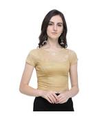 Janasya Women's  Gold Cotton Lycra Stitch Blouse