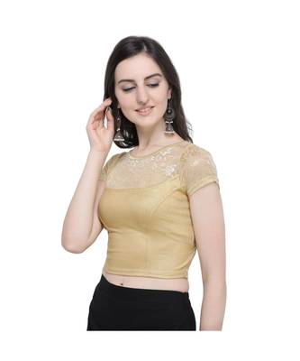Janasya Women's  Gold Cotton Lycra Stitch Blouse 2