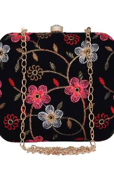 Anekaant Vista Embroidered Velvet Clutch Navy Blue