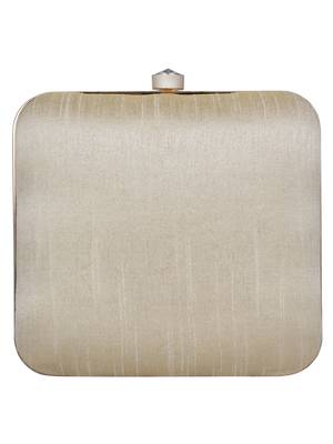 Anekaant Vista Embellished Faux Silk Box Clutch Beige 3