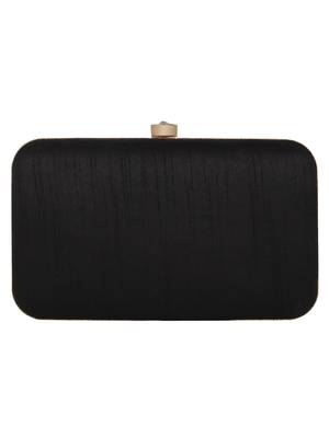 Anekaant Spiffy Embroidered Faux Silk Box Clutch Black 3