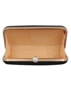 Anekaant Spiffy Embroidered Faux Silk Box Clutch Black 5