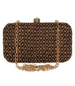 Anekaant Adorn Embellished Faux Silk Box Clutch Black & Gold