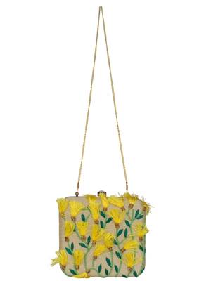 Anekaant Vista Embroidered Faux Silk Box Clutch Beige & Multi 4