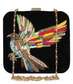 Anekaant Vista Embroidered Velvet Box Clutch Black