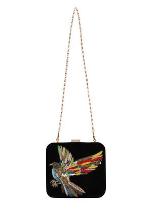 Anekaant Vista Embroidered Velvet Box Clutch Black 4