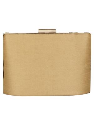 Anekaant Oblong Embellished Faux Silk Box Clutch Beige & Gold 3