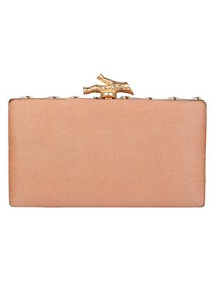 Anekaant Svelte Sequines Embellished Faux Silk Box Clutch Peach & White 3