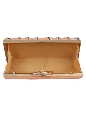 Anekaant Svelte Sequines Embellished Faux Silk Box Clutch Peach & White 5
