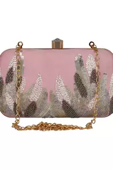 Anekaant Adorn Sequines Embellished Faux Silk Box Clutch Pink & Multi