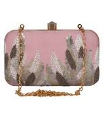 Anekaant Adorn Sequines Embellished Faux Silk Box Clutch Pink & Multi