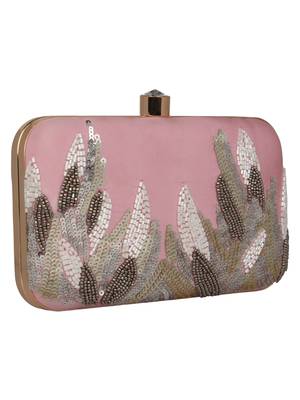 Anekaant Adorn Sequines Embellished Faux Silk Box Clutch Pink & Multi 2