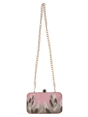 Anekaant Adorn Sequines Embellished Faux Silk Box Clutch Pink & Multi 4