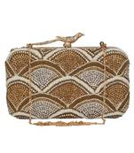 Anekaant Adorn Embellished Faux Silk Box Clutch Gold & Multi