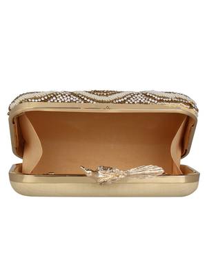 Anekaant Adorn Embellished Faux Silk Box Clutch Gold & Multi 5