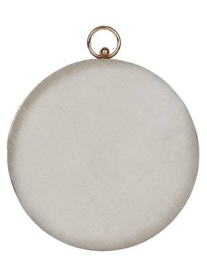 Kathak Embroidered Faux Silk Round Clutch White & Multi 3