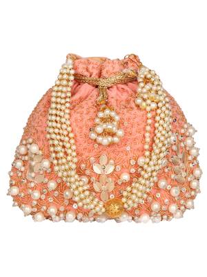 Anekaant Dangle Embellished Velvet Potli Peach & Multi 1