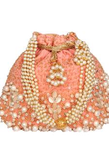 Anekaant Dangle Embellished Velvet Potli Peach & Multi