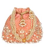 Anekaant Dangle Embellished Velvet Potli Peach & Multi