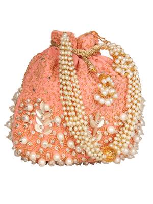 Anekaant Dangle Embellished Velvet Potli Peach & Multi 2
