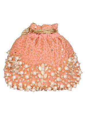 Anekaant Dangle Embellished Velvet Potli Peach & Multi 3