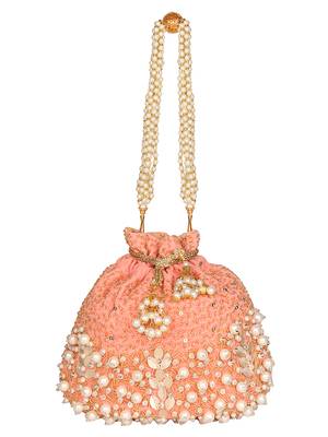 Anekaant Dangle Embellished Velvet Potli Peach & Multi 4