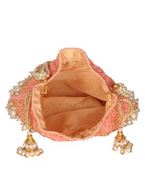 Anekaant Dangle Embellished Velvet Potli Peach & Multi 5