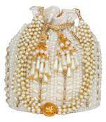 Anekaant Dangle Embellished Faux Silk Potli White & Gold