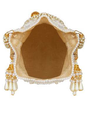 Anekaant Dangle Embellished Faux Silk Potli White & Gold 5