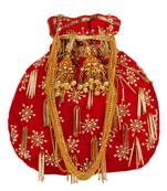 Anekaant Dangle Embellished Velvet Potli Red & Gold