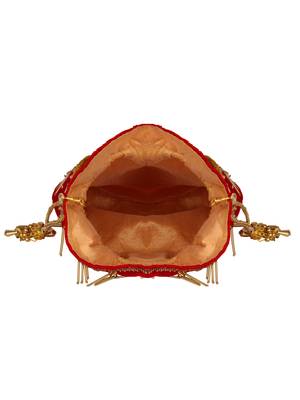 Anekaant Dangle Embellished Velvet Potli Red & Gold 5