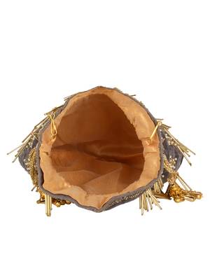 Anekaant Dangle Embellished Velvet Potli  Grey & Gold 5