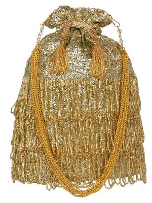 Anekaant Dangle Sequines Faux Silk Potli Gold 1