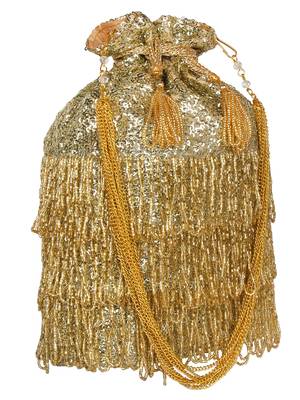 Anekaant Dangle Sequines Faux Silk Potli Gold 2