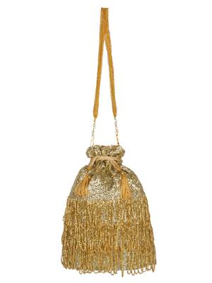 Anekaant Dangle Sequines Faux Silk Potli Gold 4