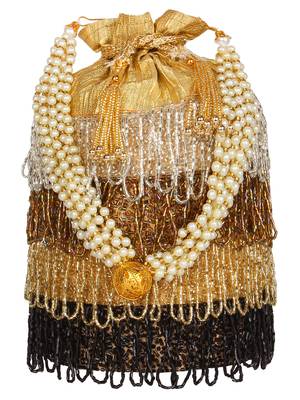 Anekaant Dangle Embellished Faux Silk Potli Gold & Multi 1