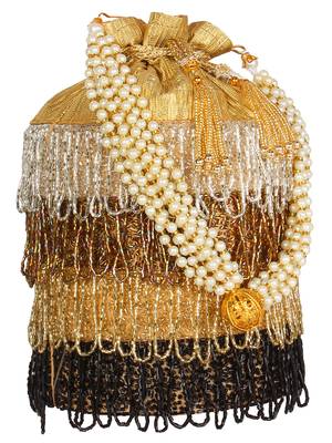 Anekaant Dangle Embellished Faux Silk Potli Gold & Multi 2