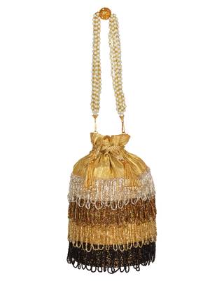 Anekaant Dangle Embellished Faux Silk Potli Gold & Multi 4