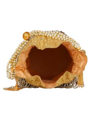 Anekaant Dangle Embellished Faux Silk Potli Gold & Multi 5