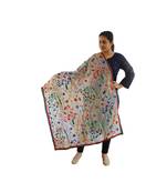 beige hand embroidered thread work flower print stole