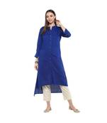 Blue Kurti With Beige Foil Print Trousers