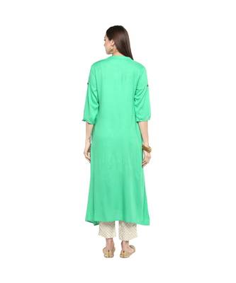 Green Kurti With Beige Foil Print Trousers 4