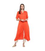 Orange Kurti With Beige Foil Print Trousers