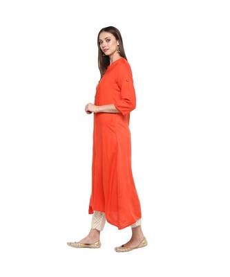 Orange Kurti With Beige Foil Print Trousers 2
