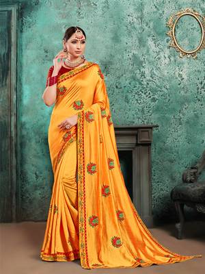 Yellow Poly Silk Embroidered Heavy Work Saree 1