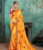 Yellow Poly Silk Embroidered Heavy Work Saree
