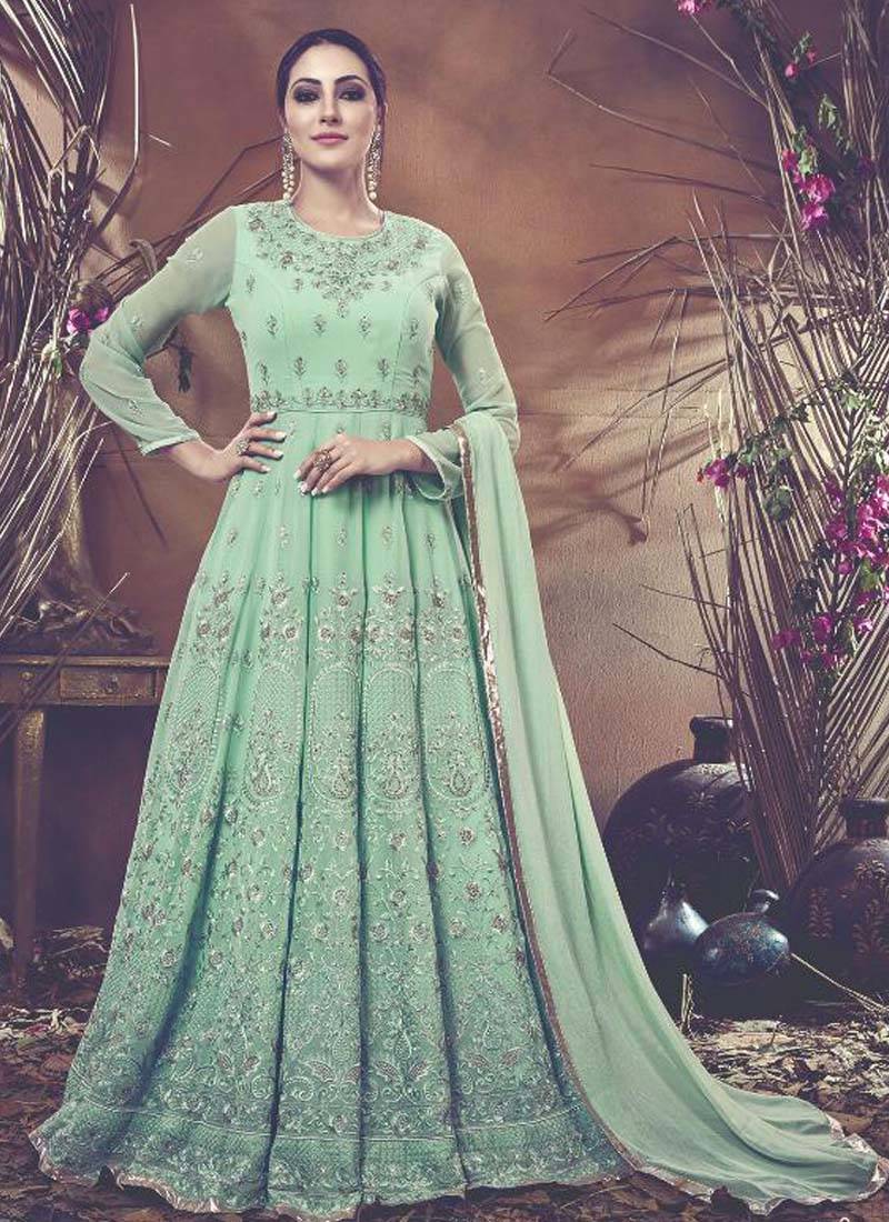 Light-green embroidered georgette salwar