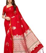 Red woven cotton saree with blouse