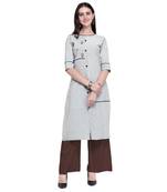 Light-multicolor embroidered cotton long-kurtis